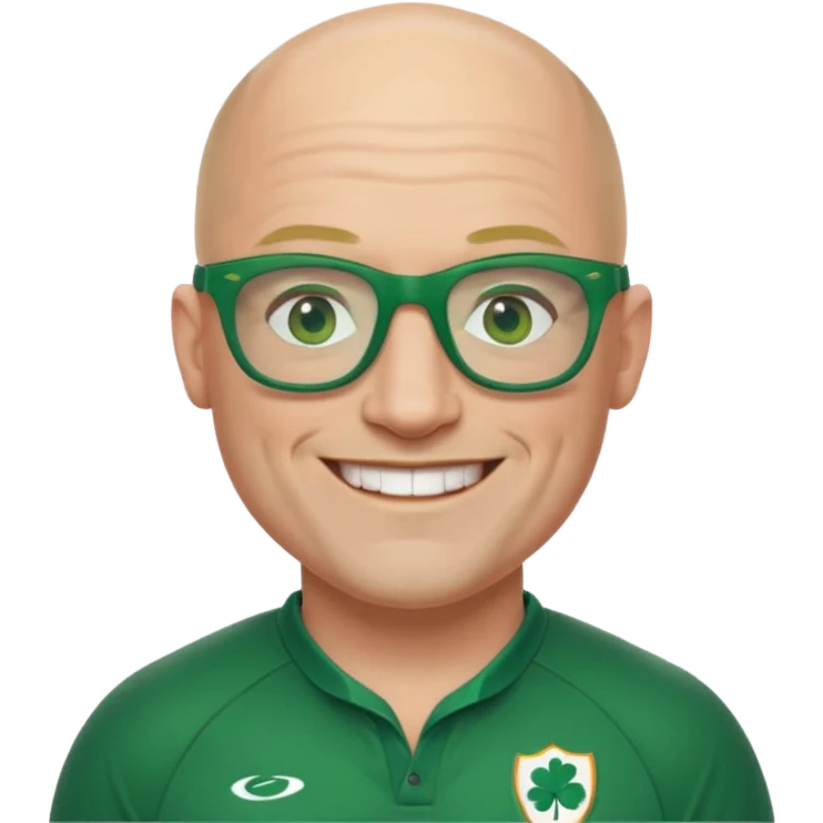 irish rugby player with no hair and green glasses emoji