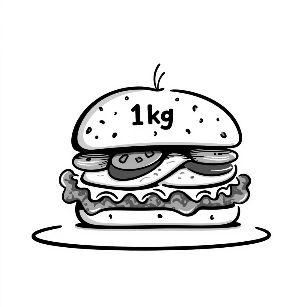 fun doodle of a huge sandwich with '1kg' written on it emoji
