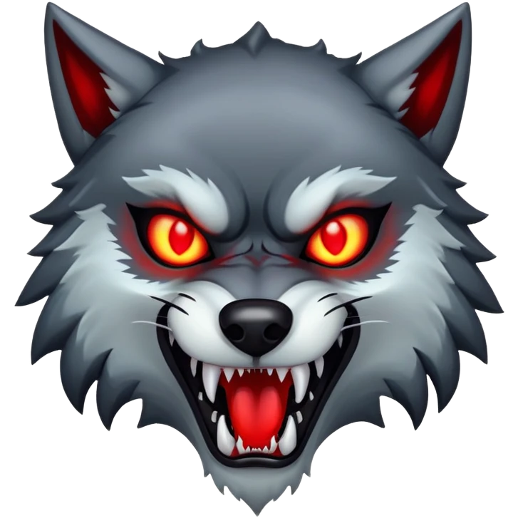 Demonic wolf with glowing red eyes and sharp fangs emoji
