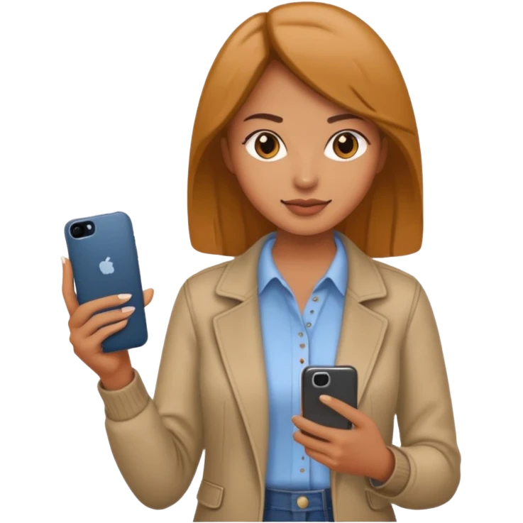 woman casual clothes holding one phone emoji