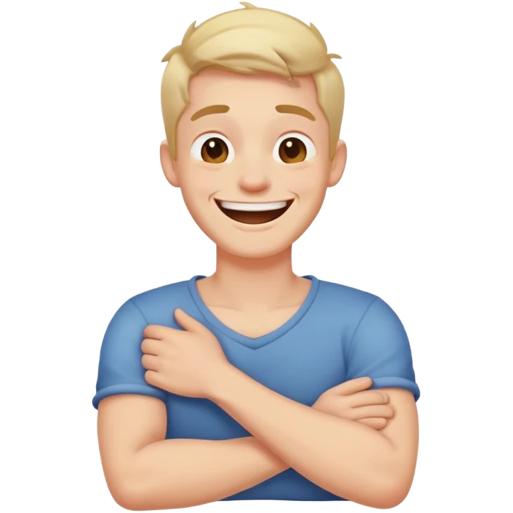 crossed arms holding neck laughing guy emoji