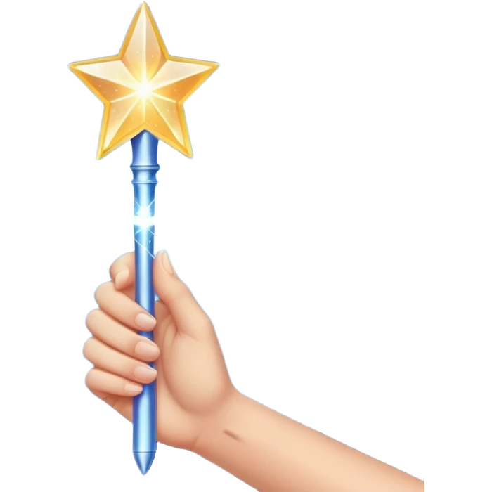 hand holding a glowing magic wand with sparkles and magical glow emoji