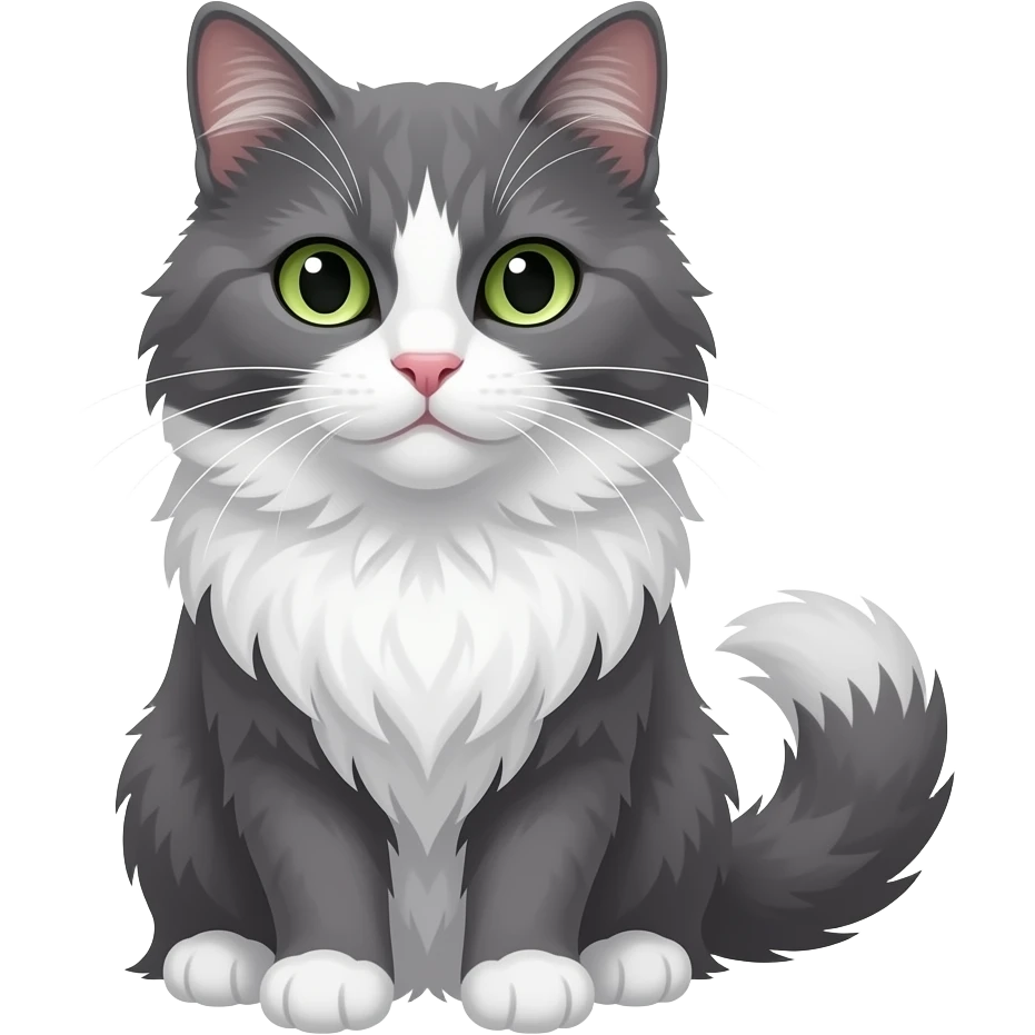 gray and white norwegian forest cat with lime color eyes emoji