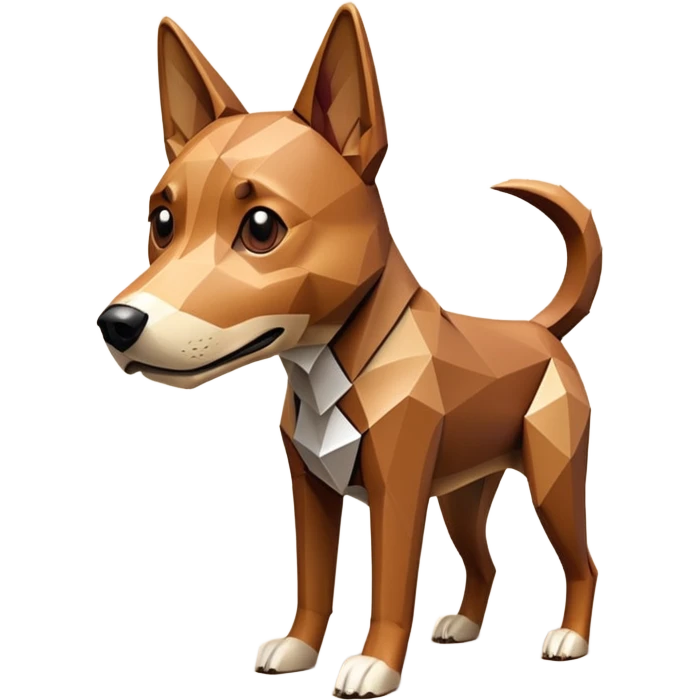 3D render of Stretched Dog, digital glitch art aesthetic, data corruption visual, brown dog stretched infinitely into a tan polygon spike, pixelated distortion, emoji style, isolated on white background --v 6.0. emoji