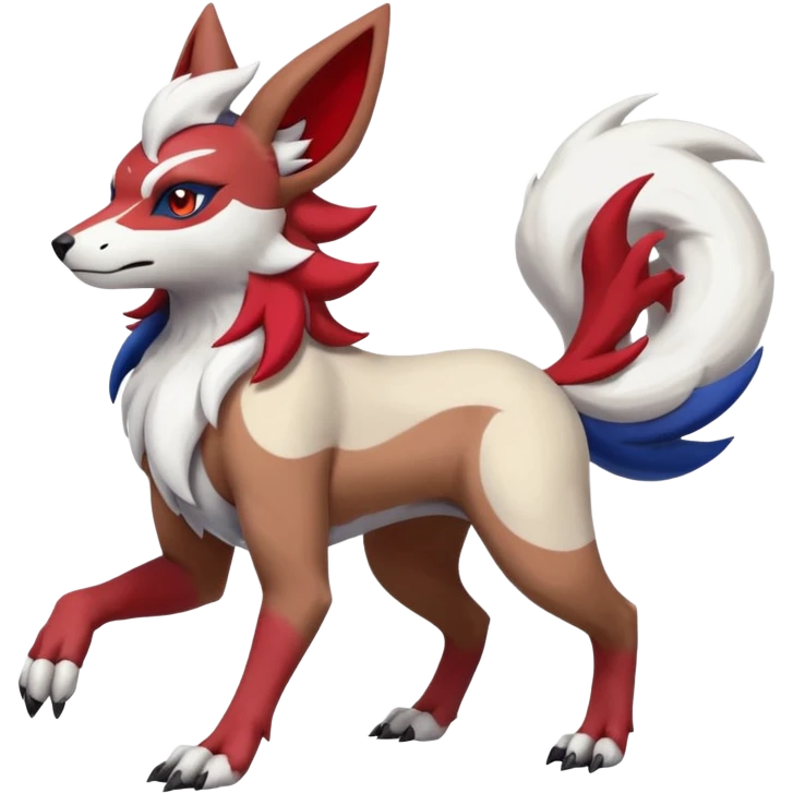 Colorful Skilled Adept Graceful Asian Painted Lycanroc-Absol-Zangoose-fusion-hybrid-creature (full body) emoji