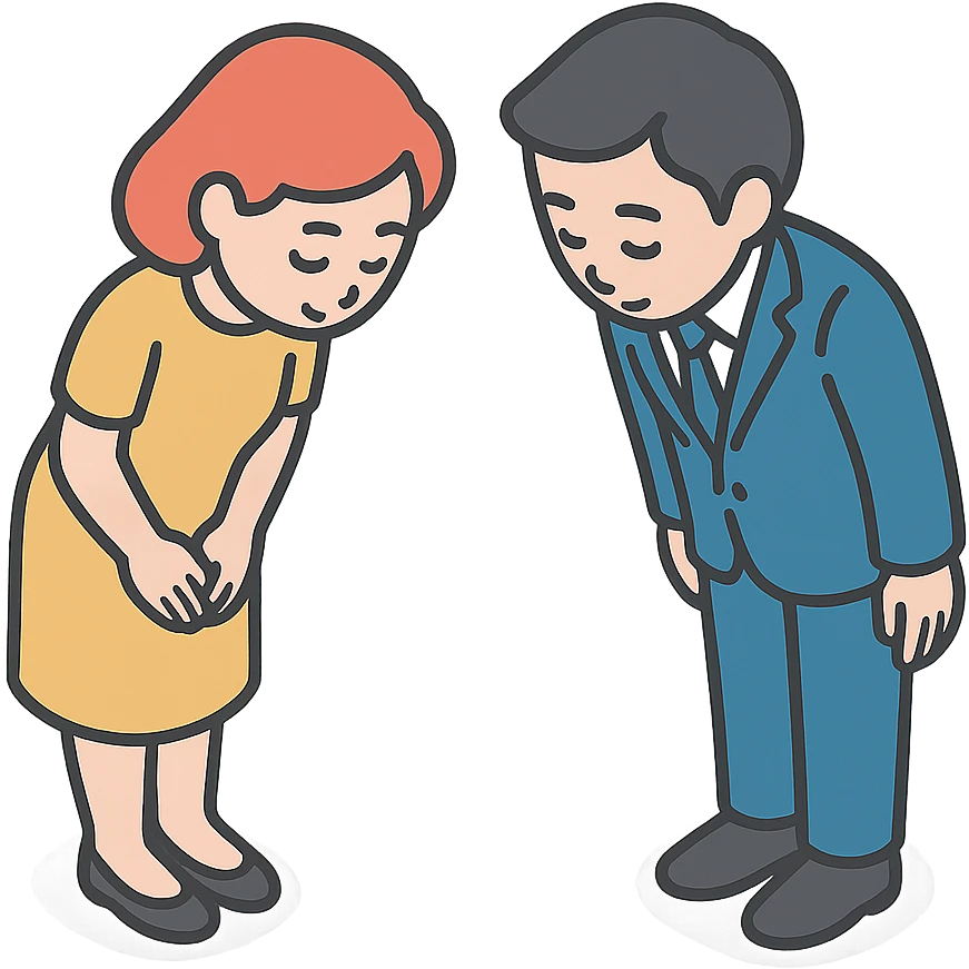 Мужчина и женщина кивают в японском стиле emoji