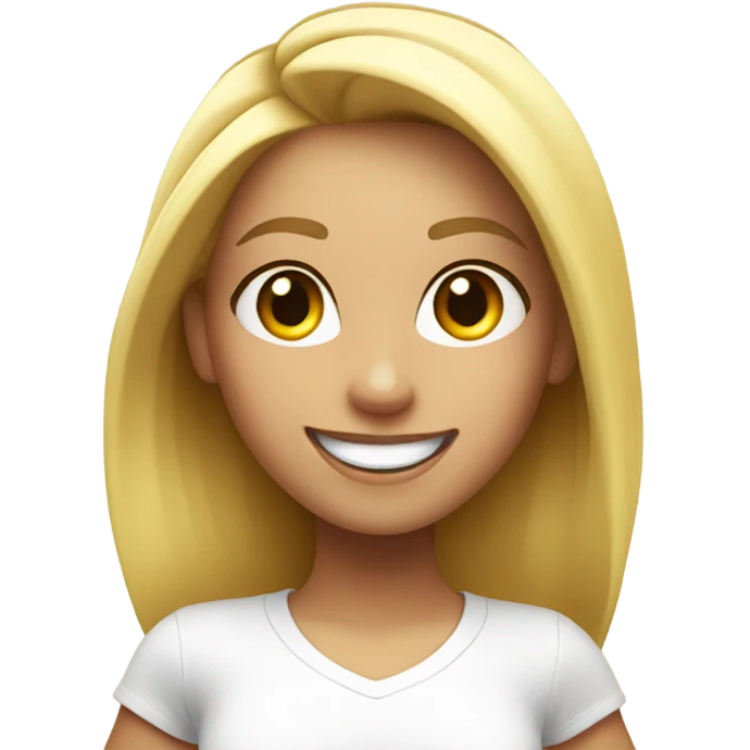 Blond girl smiling in with Zumba logo on white t-shirt emoji