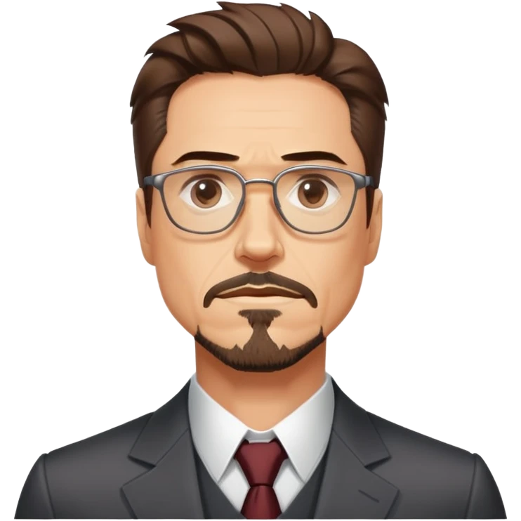 Tony Stark with glasses, goatee, and confident expression emoji