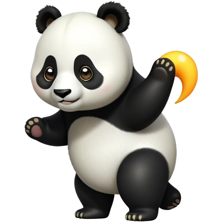 cinematic-[panda bear]-realistic-full-body-standing on all fours-emoji,-tail-tucked-close,-head-tilted-dramatically,-thick-[black and white]-fur,-simplified-yet-realistic-focused-features,-highly-detailed,-glowing-with-an-almost-sarcastic-glow emoji
