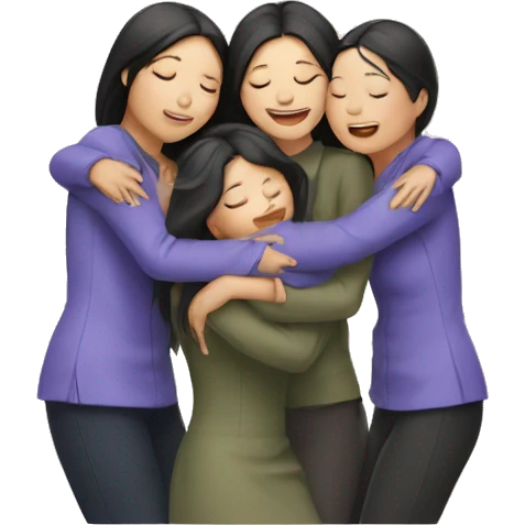 four asian sisters hugging emoji