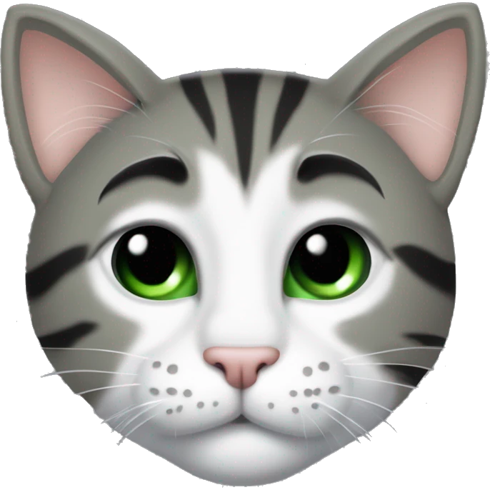 A nineteen years old cat that has green eyes, he is a little bit skinny. His belly’s upper part is black: the part that is down is white. His paws are black, and his tail s black. The upper part of the head is black and he one that is down is white.  emoji