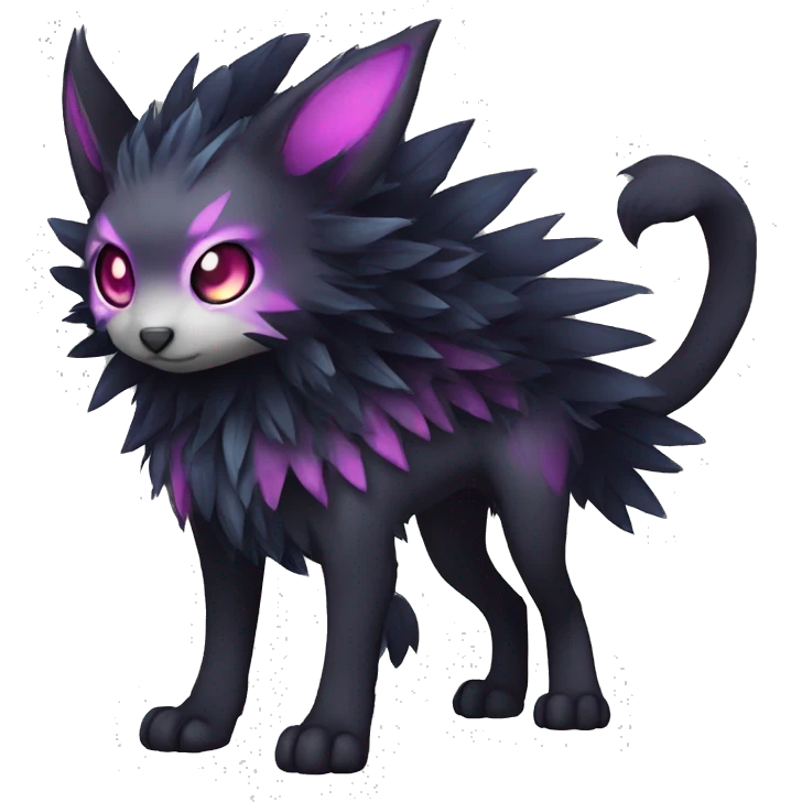 Kawaii edgy fantasy dark-themed animal hybrid Fakemon full body emoji