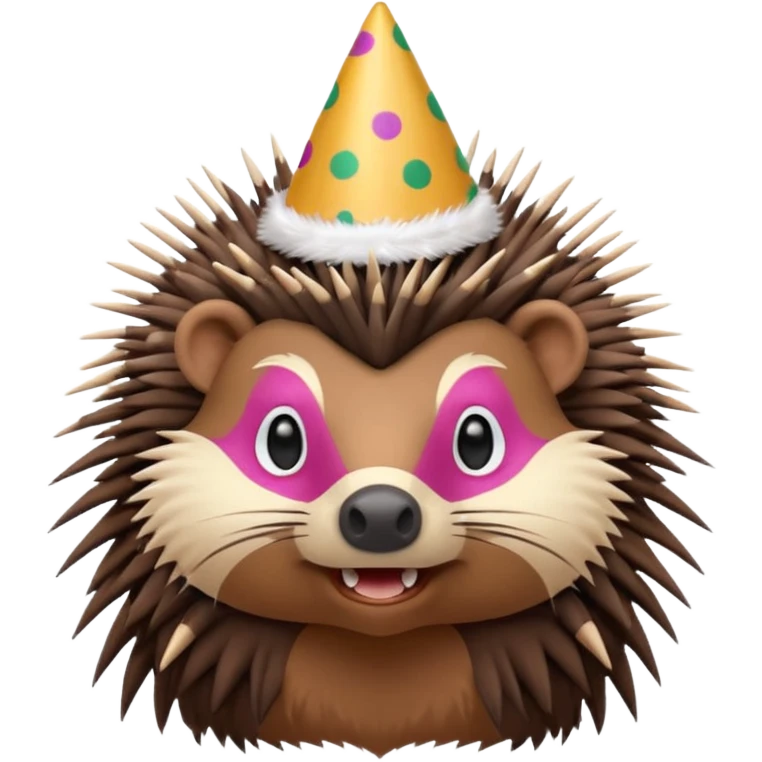 portrait of a porcupine, bust up, festive party hat emoji