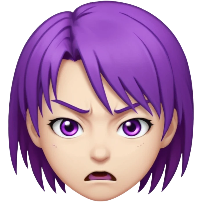 Perso style manga avec des cheveux violet les yeux violet , et un air énervé  emoji