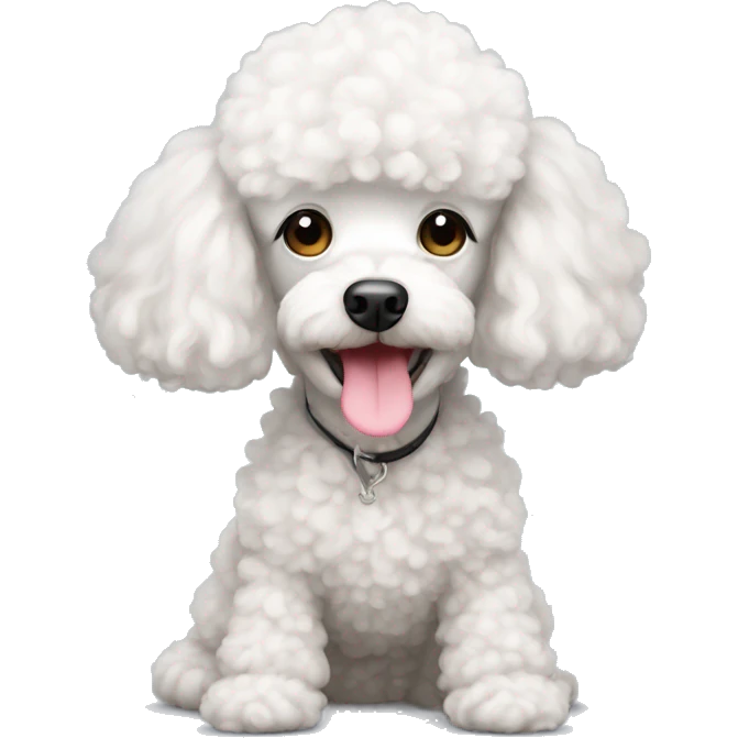 White mini poodle with pinky nose emoji