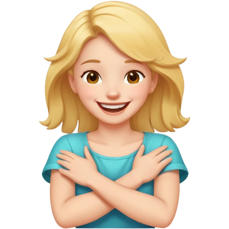Arms crossed around neck laughing girl emoji