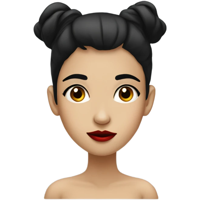 Girl with black cheeks while facing to the left with a pointy nose with black hair and red lips emoji
