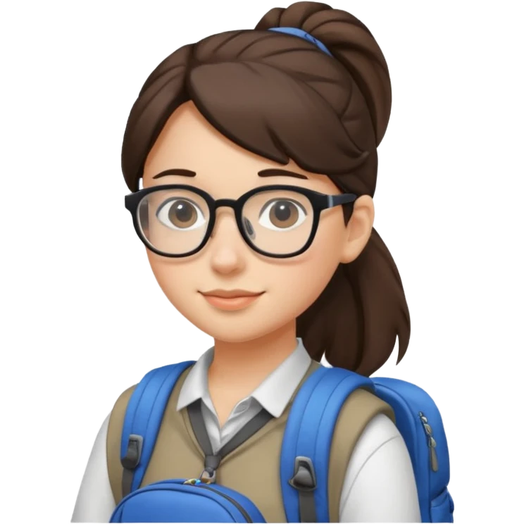 student brunet kid girl, ponytail wearing glasses with backpack emoji