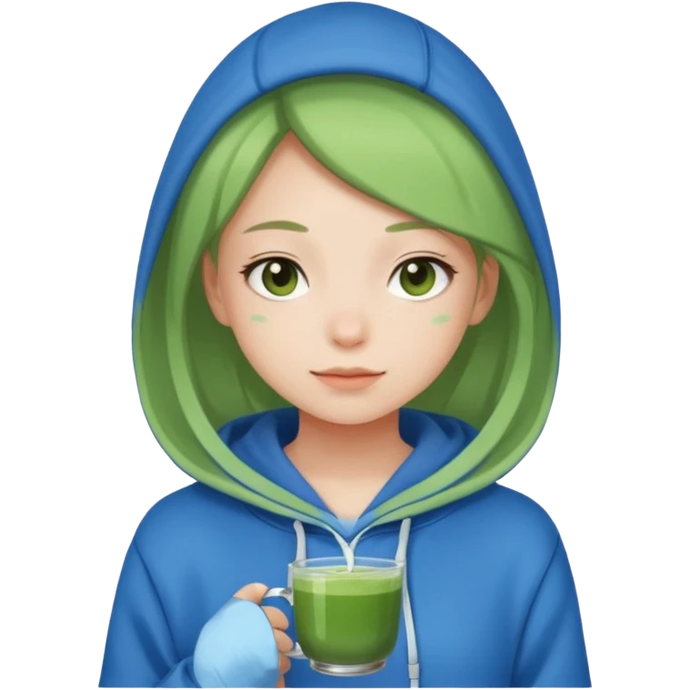 girl with matcha wearing blue hoodie emoji