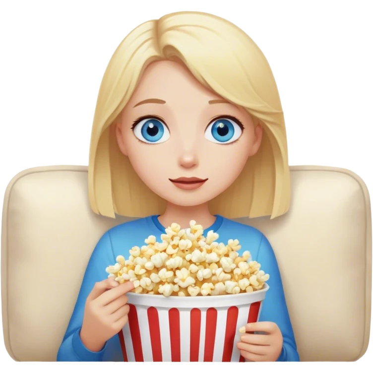 Blonde girl with blue eyes watching TV and eating popcorn emoji