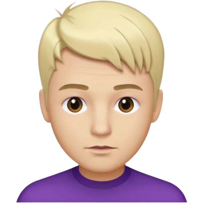 A man with blonde mod hair, brown eye and eyebrow, purple lip emoji