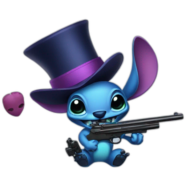 Stitch with top hat and an alien gun emoji