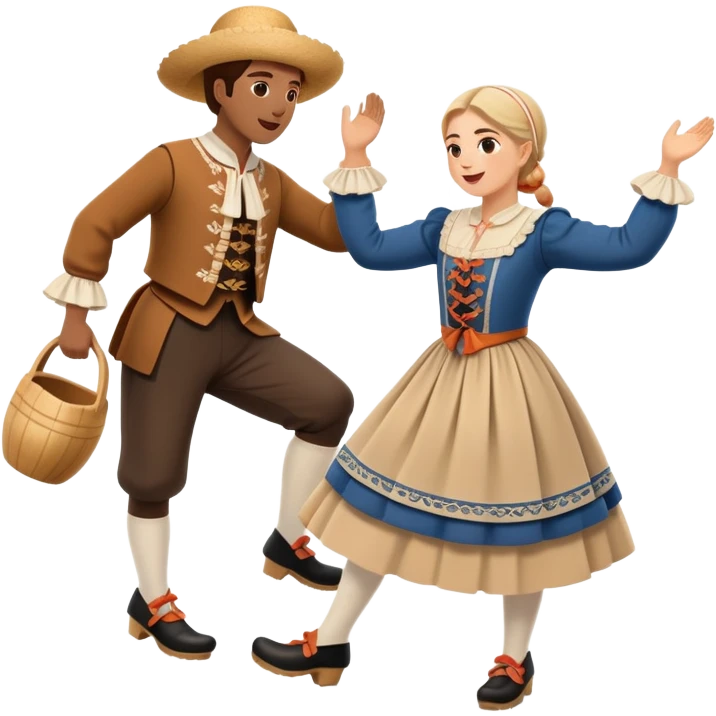 cinematic-realistic-scene-of-two-performers-executing-the-klompendans,-dressed-in-traditional-dutch-costumes-complete-with-wooden-clogs-and-detailed-folk-patterns,-captured-in-lively-motion-with-soft,-natural-lighting emoji