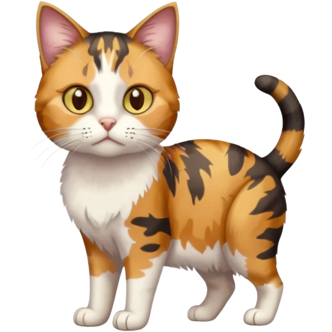 full body anxious looking colourful light calico tabby cat with hazel eyes and very patchy calico fur emoji