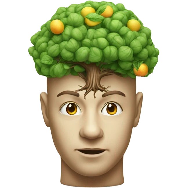 realistic face with a brain growing a tree with fruit emoji