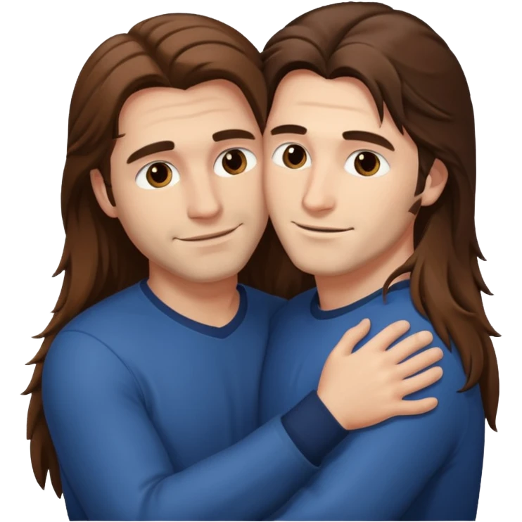 two happy men with long hair hugging  emoji