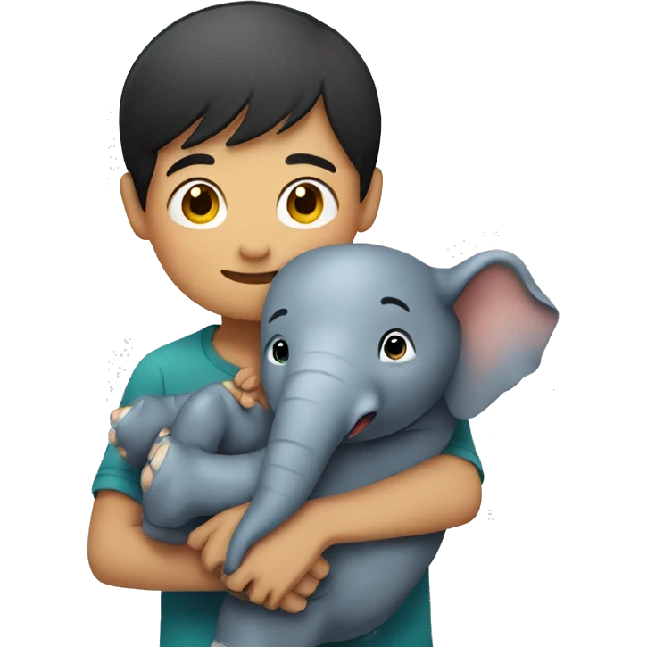 Asian boy hugging an elephant  emoji
