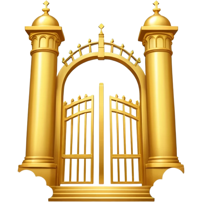the golden gates to heaven closed in the middle of the emoji with a cloud staircase leading up to it the gate should be golden with two large golden pillars supporting the gate so it does not look like it floating in the sky emoji