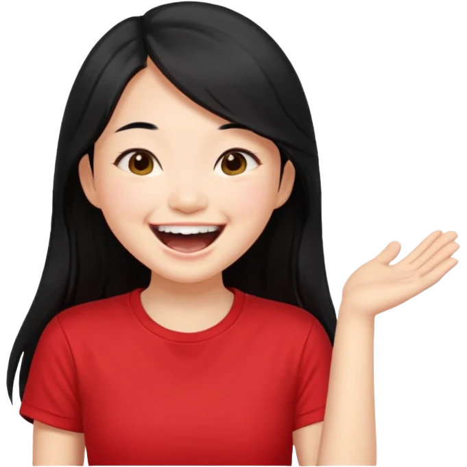 Cute asian girl with long hair and red t shirt who is laughing emoji