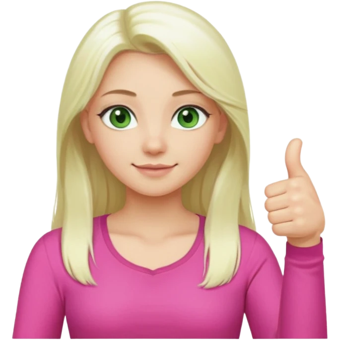 Long platinum blonde hair girl with green eyes in  pink top showing a thumbs up  emoji