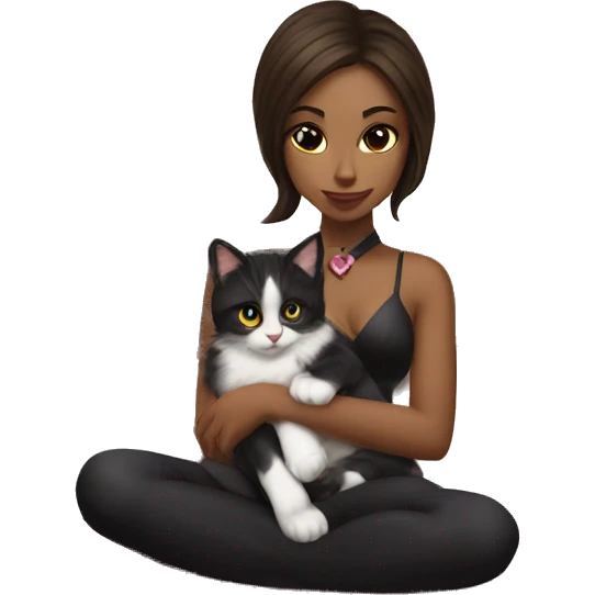 gaming girl in bed with kitten on lap tuxedo emoji