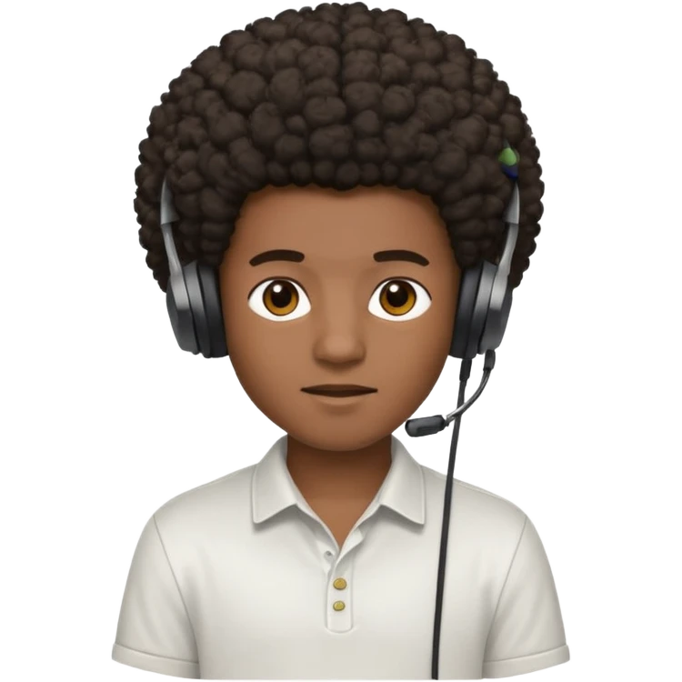 A dark-skinned boy with an afro, gamer , and ears, wearing a white shirt. emoji
