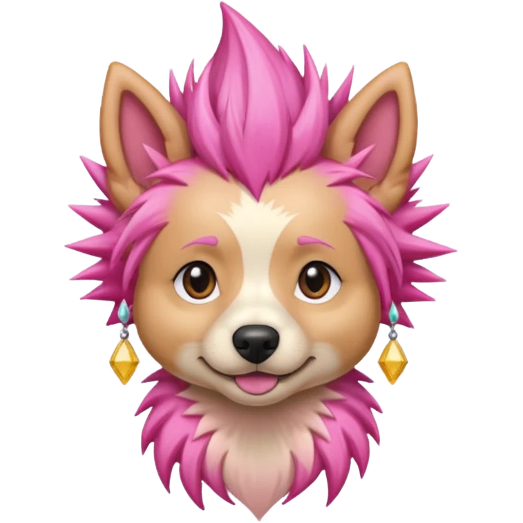 fancy pink spiky haired dog with earrings emoji