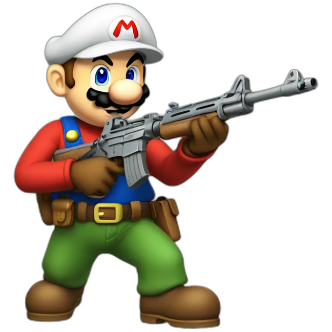 Mario with rifle strangule luigui emoji