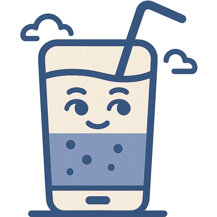 drink glass shaped like an iPhone, playful and creative, flat blue icon style emoji