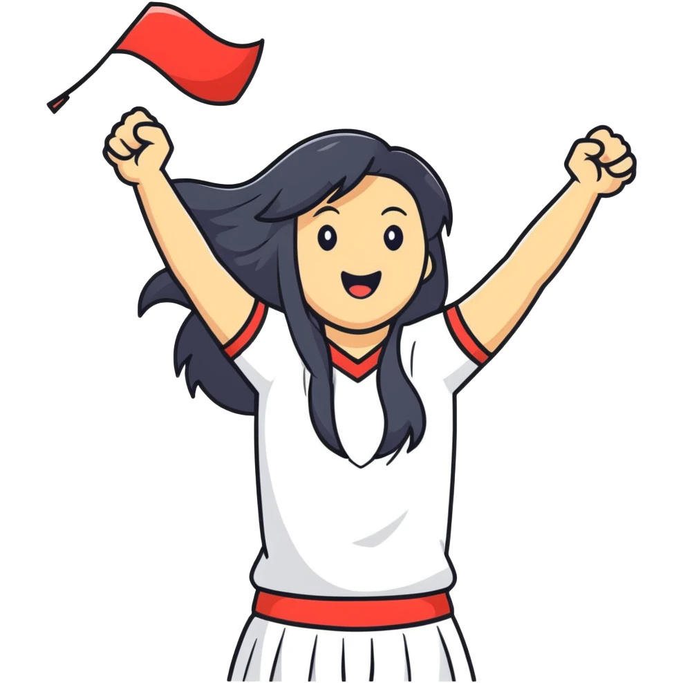 Asian woman with long black straight hair cheering for Doosan Bears baseball team emoji