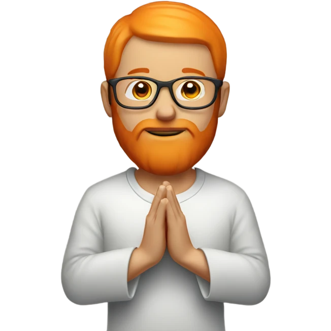 white man with orange beard and short orange hair as he praying and with orange glasses on emoji