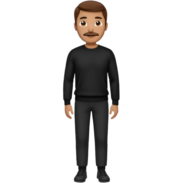 man with mustache, brown hair, 33years old, shirt, high temple Black pullover with a white shirt underneath and black fabric trousers 👕🖤👖 emoji