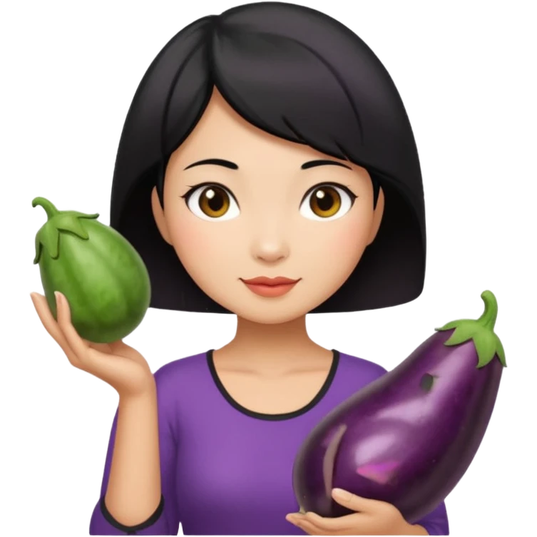Vietnamese lady with short hair holding eggplant emoji