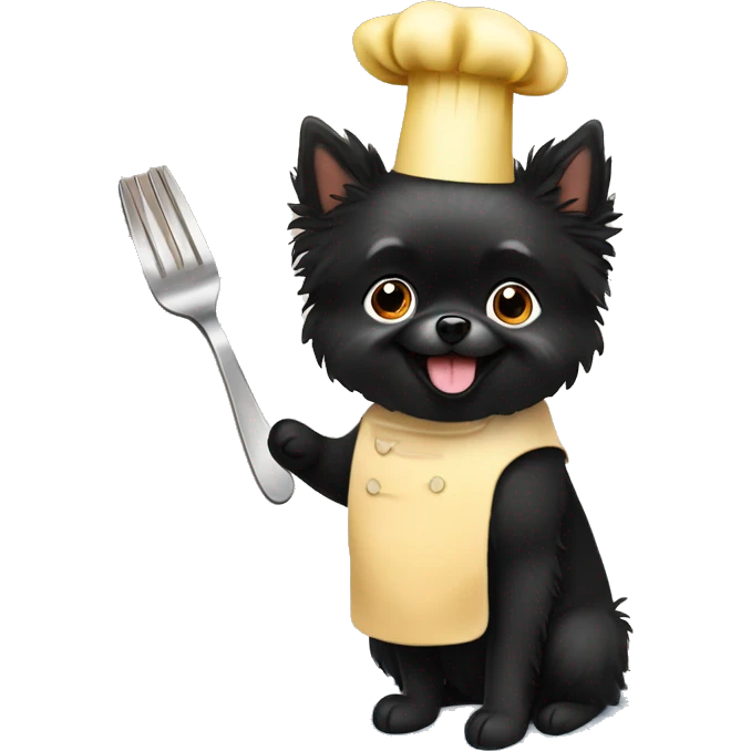 Black Pomeranian cooking ravioli emoji