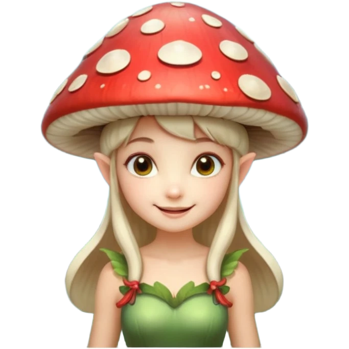 mushroom fairy portrait, head and shoulders only, wearing a large mushroom cap hat, tiny glowing wings visible behind shoulders, cute magical smile, forest fantasy vibe, 3D cartoon, mobile game icon style, clean background, no text, no watermark

 emoji