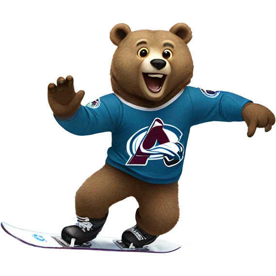 Bear on a snowboard in Colorado avalanche jersey doing hardcore tricks emoji