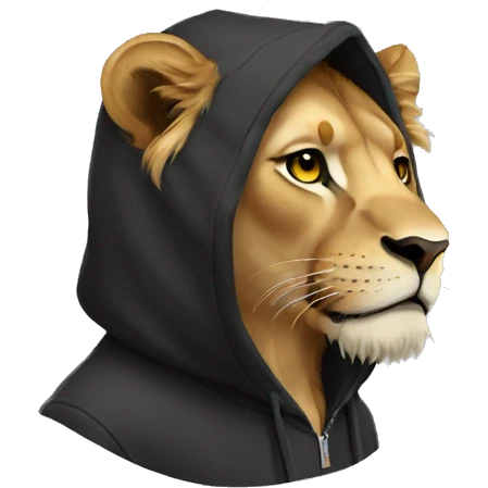 Lion wearing a black hoodie emoji