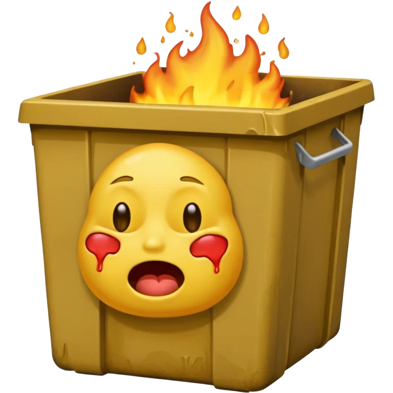 I want an emoji that is sitting in a dumpster fire, crying and laughing, while also melting. emoji