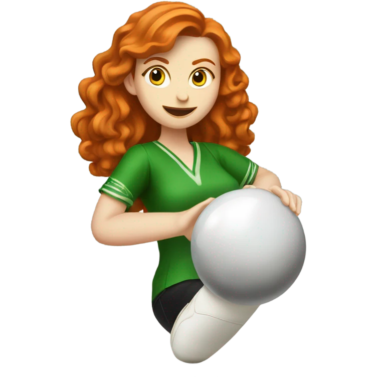 Irish, red-headed, female dancer bowling, in a standing, slightly bent over stance holding a bowling ball appropriate in size to their size emoji
