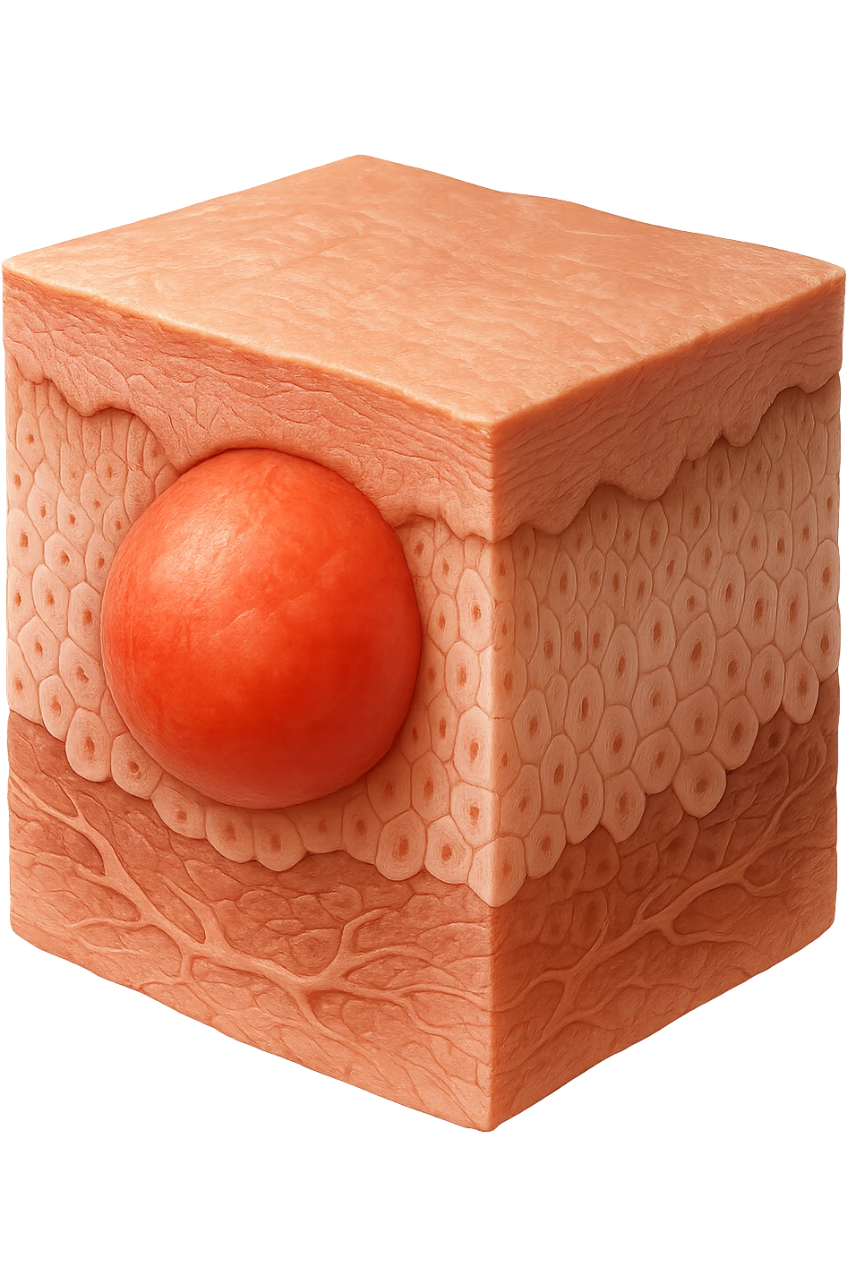 TESSUTO DI EPIDERMIDE UMANA CON NODULO DI UN CORPO UMANO ANATOMICO, IPERREALISTICO 4K emoji